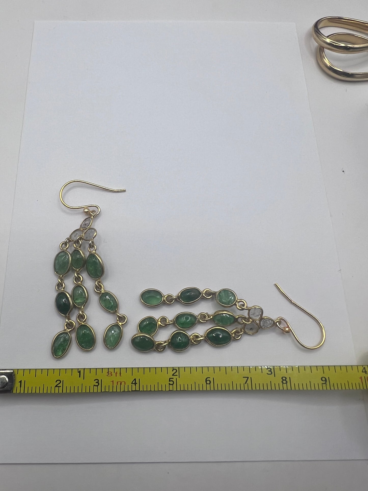 Quality 9ct Gold On Silver Emerald & Diamond Dangle Earrings • 6.08 Grams
