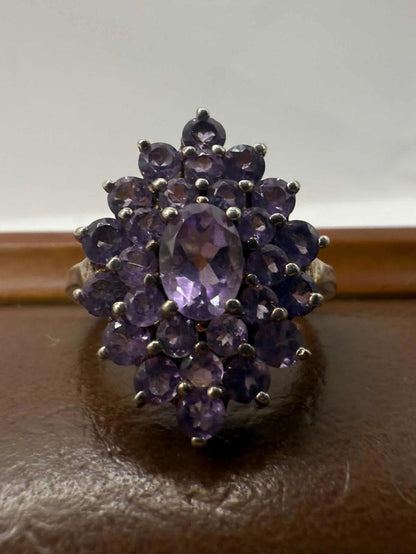 Quality 925 Sterling Silver Amethyst Set Cluster Ring • Size - P • 4.26 Grams