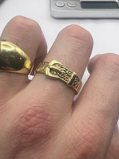 Vintage 9ct Yellow Gold Detailed Buckle Ring - X