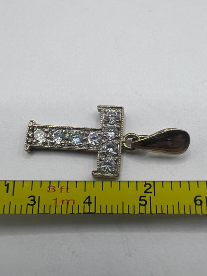Vintage 9ct Yellow Gold “T” Initial Cz Set Pendant • 2.13 Grams