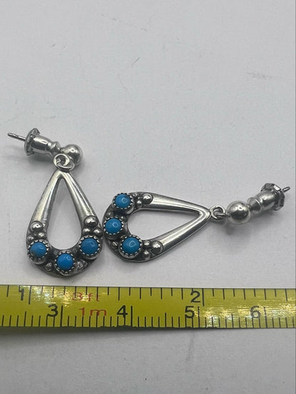 Quality 925 Sterling Silver Turquoise Set Dangle Earrings - 3.12 Grams