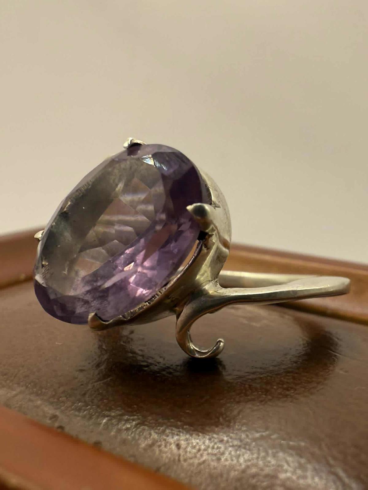 Quality 925 Sterling Silver Amethyst Set Ring • Size - O • 5.47 Grams