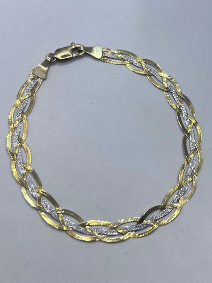 Quality 9ct Yellow & White Gold Herringbone Bracelet - 2.50 Grams - 7.5 Inch
