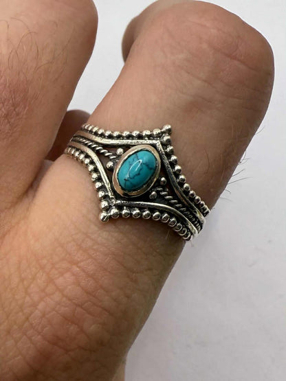 Quality 925 Sterling Silver Turquoise Set Ring • Size - V • 3.25 Grams