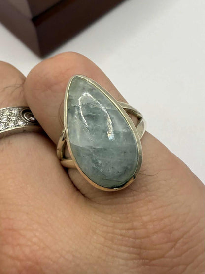 Quality 925 Sterling Silver Aquamarine Crystal Set Ring • Size - L • 5.57 Grams