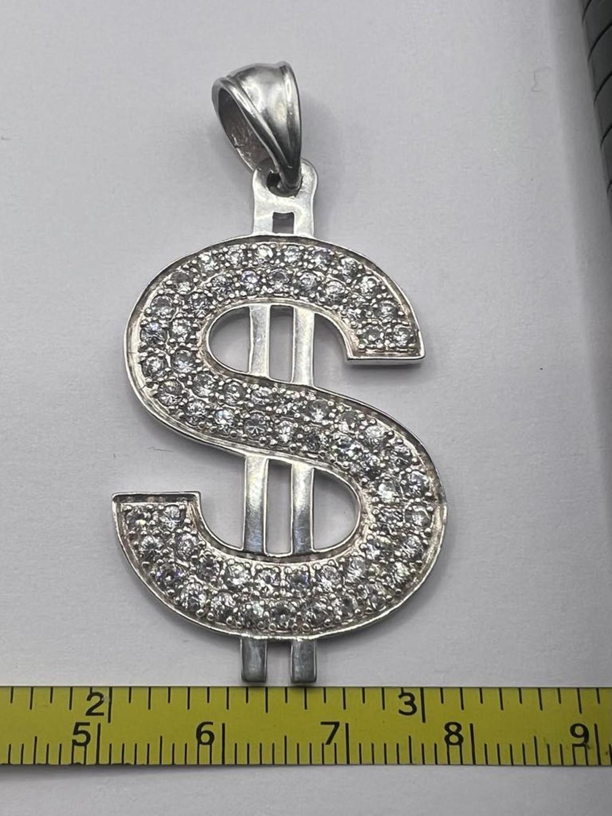 Quality 925 Sterling Silver Cz Set "$" Pendant- 9.70 Grams