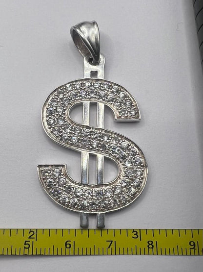 Quality 925 Sterling Silver Cz Set "$" Pendant- 9.70 Grams