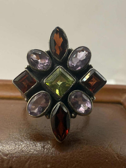 Quality Indian Multi Gem Stone Set Ring • Size - S½ • 7.16 Grams
