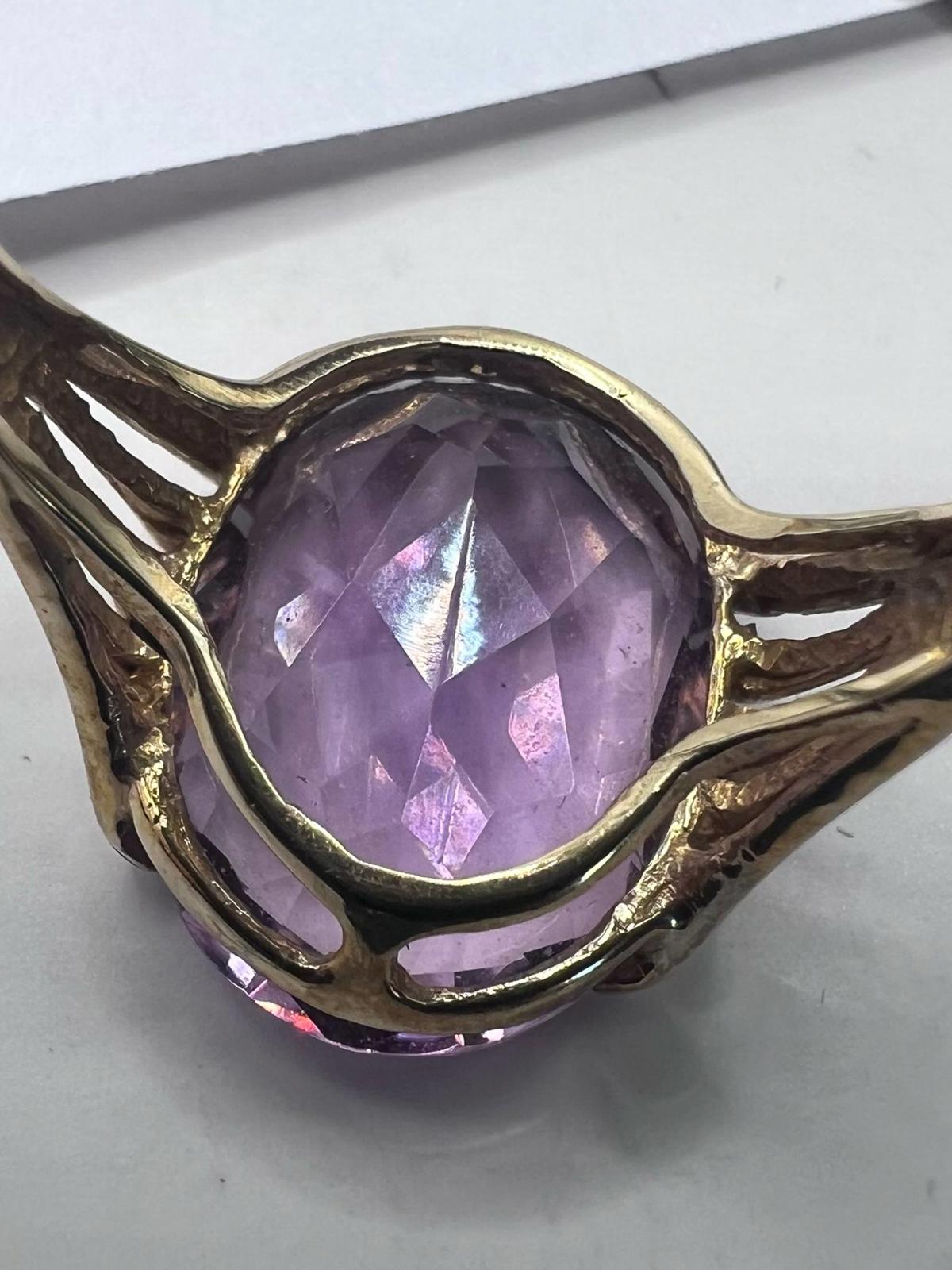 Vintage 9ct Yellow Gold Amethyst Set Ring • 3.36 Grams  • Size - O