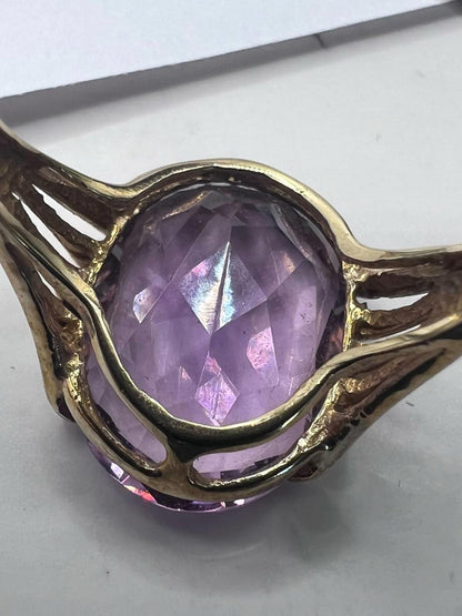 Vintage 9ct Yellow Gold Amethyst Set Ring • 3.36 Grams  • Size - O
