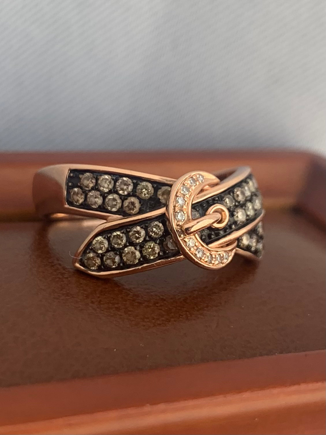 Effy 14ct Rose Gold Espresso and White Diamond Belt Ring ~ 0.57ct ~ Size - Q