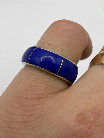Mexican 925 Silver Blue Enamel Ring • Size - N • 5.62 Grams