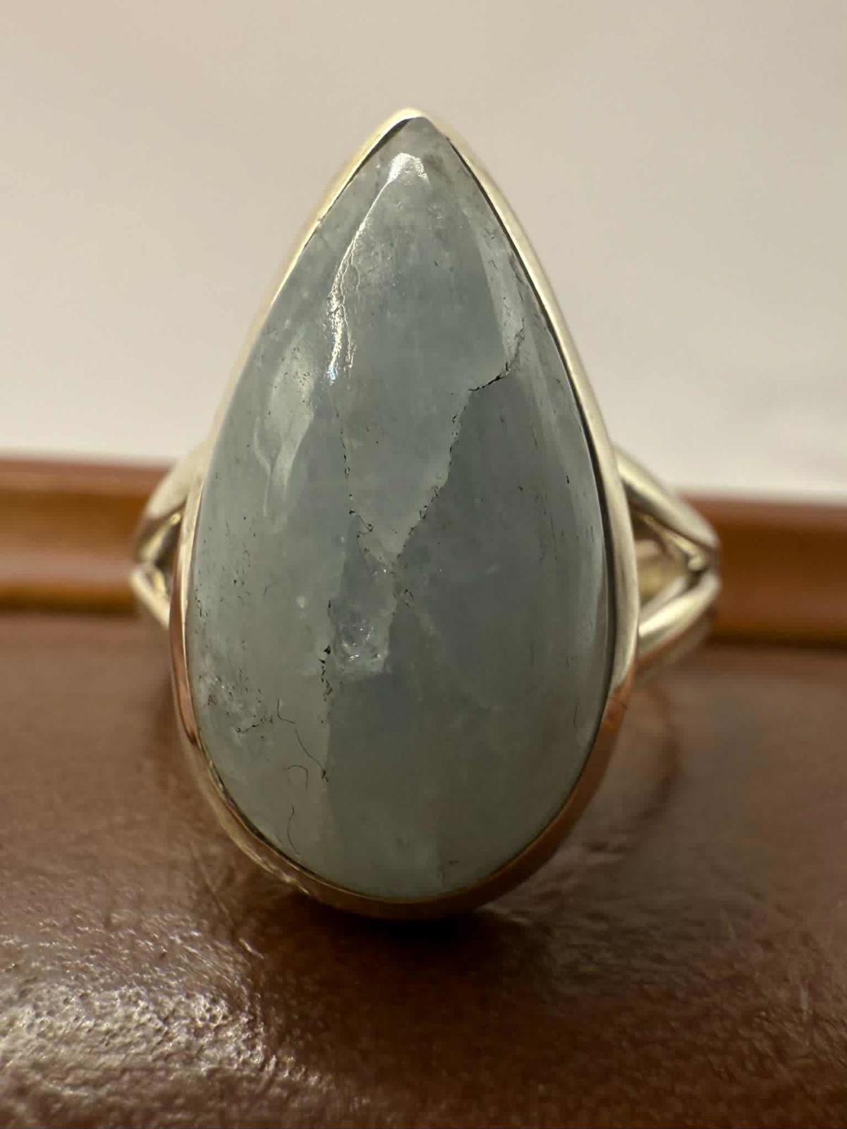 Quality 925 Sterling Silver Aquamarine Crystal Set Ring • Size - P • 5.74 Grams