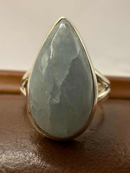 Quality 925 Sterling Silver Aquamarine Crystal Set Ring • Size - P • 5.74 Grams