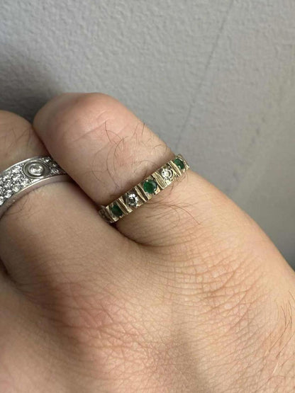 Vintage 9ct Yellow Gold Emerald & Diamond Set Ring • Size - K • 1.88 Grams