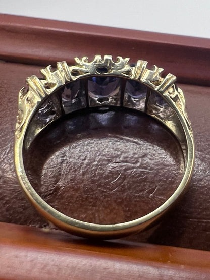 Vintage 9ct Yellow Gold 5 Stone Amethyst Ring • Size - O