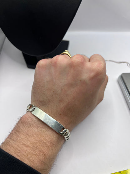 Vintage 925 Sterling Silver Curb Identity Bracelet - 34.79 Grams