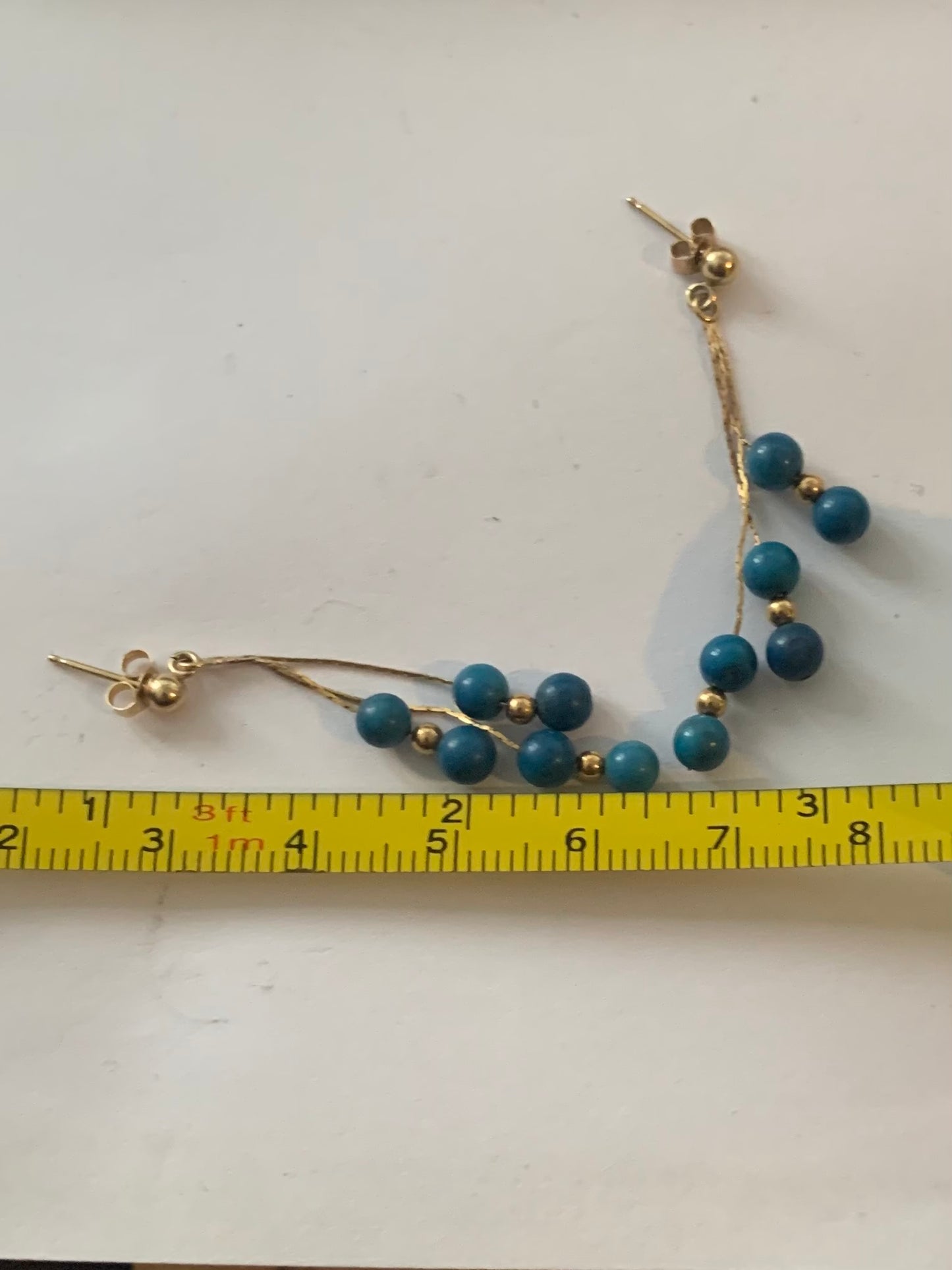 Vintage 14ct Beaded Lapis Lazuli Dangle Earrings - 1.91 Grams