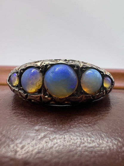 Vintage 9ct Rose Gold 5 Stone Opal Ring • Size - O½