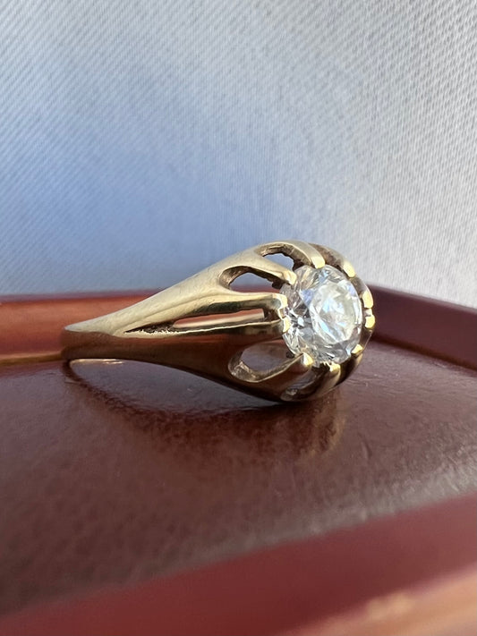 Vintage 9ct Yellow Gold Large Cz Set Ring - S