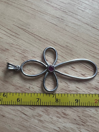 Unique 9ct White Gold Ruby Set Cross Pendant - 2.78 Grams