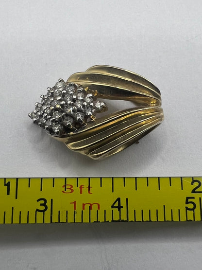 Vintage 9ct Yellow Gold Diamond Cluster Pendant • 2.63 Grams