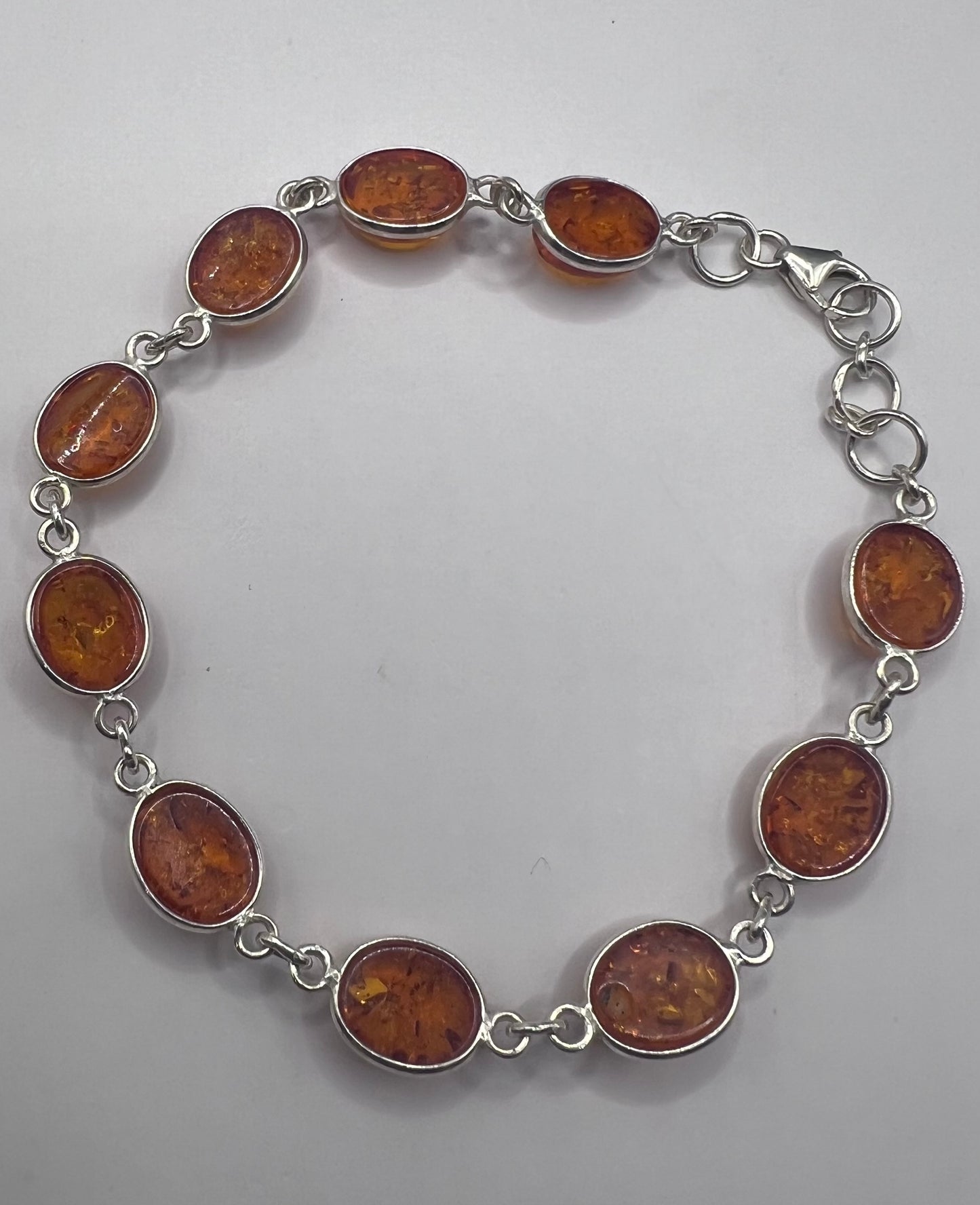 Quality 925 Sterling Silver Cabochon Amber Bracelet - 8 Inch