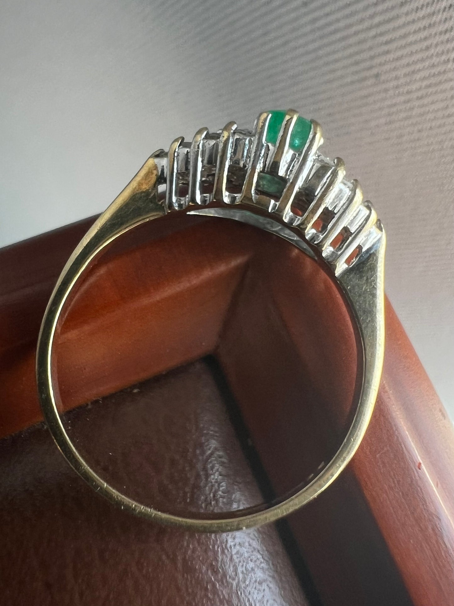 Vintage 9ct Yellow Gold Emerald & Diamond Cluster Ring - M½