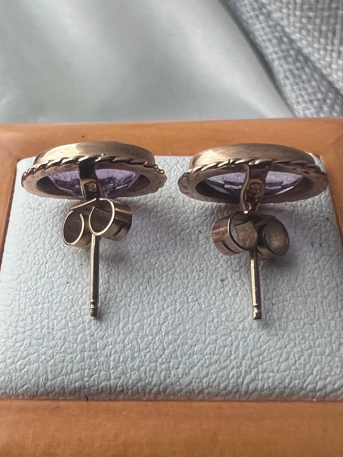 Vintage 9ct Yellow Gold Amethyst Stud Earrings • 2.40 Grams