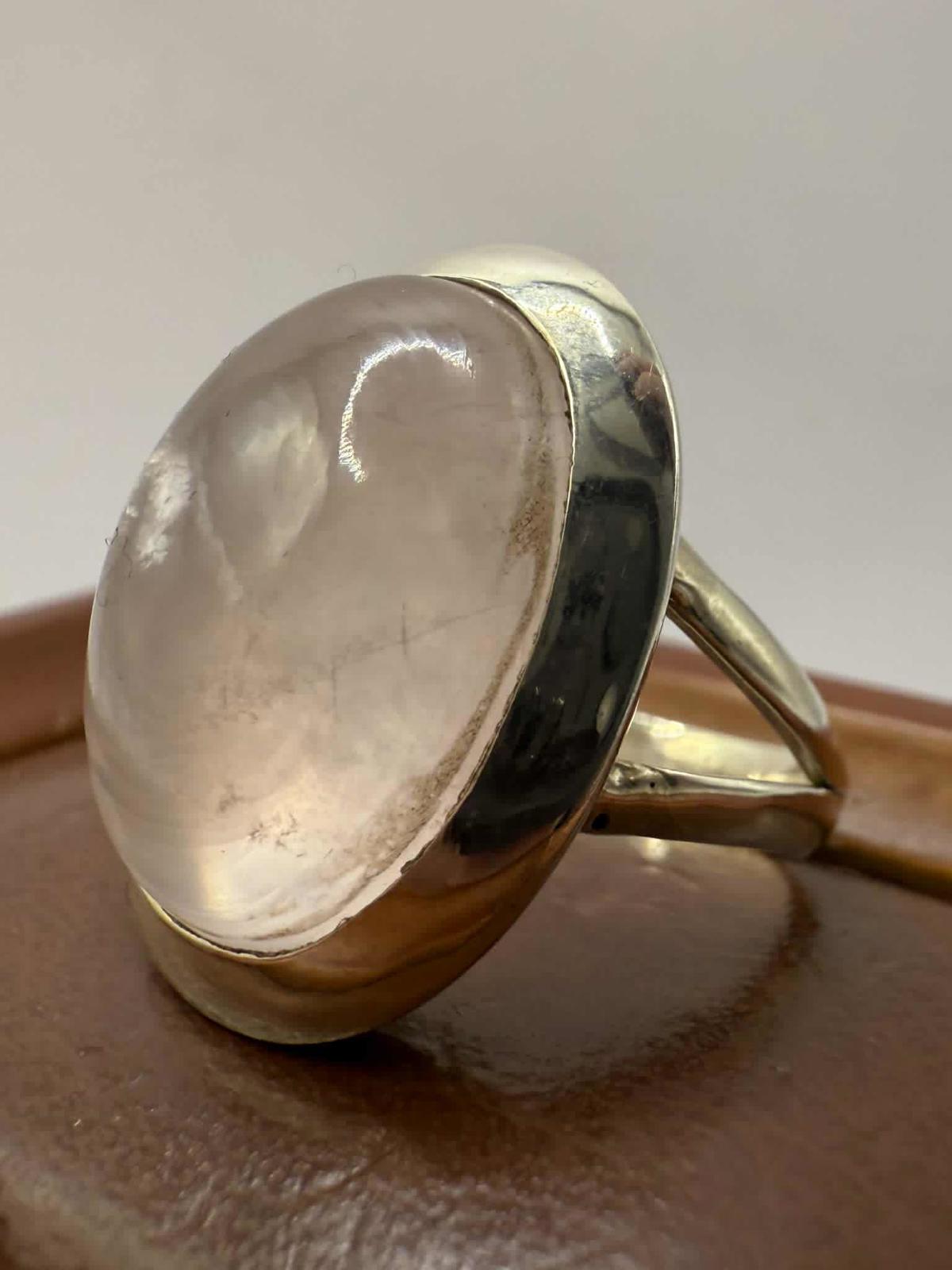 Quality 925 Sterling Silver Rose Quartz Set Ring • Size - P • 8.96 Grams