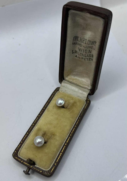 Vintage Austrian 14ct Yellow Gold Pearl Earrings - Original Box • 2.47 Grams
