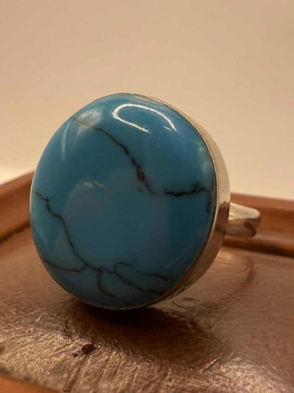 Quality 925 Sterling Silver Turquoise Set Ring • 6.00 Grams • Size - O
