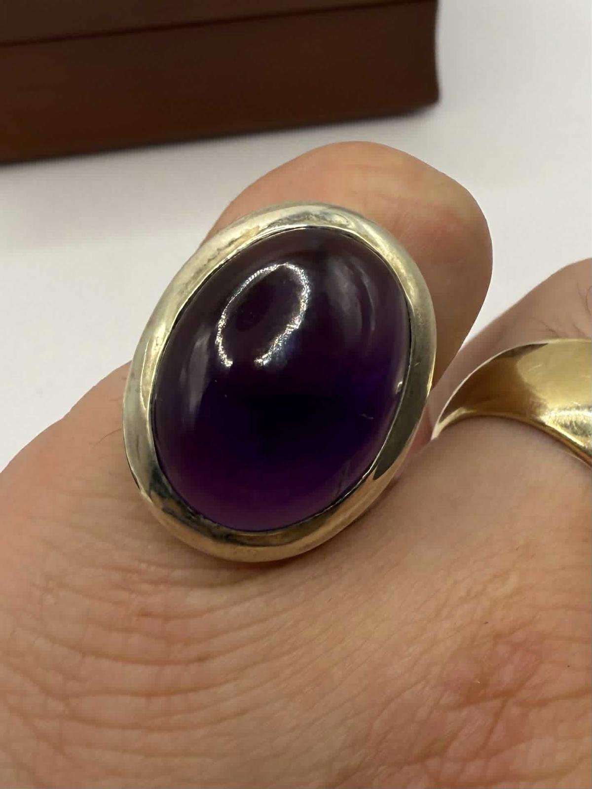 Quality 925 Sterling Silver Cabochon Amethyst Ring • Size - L • 7.64 Grams