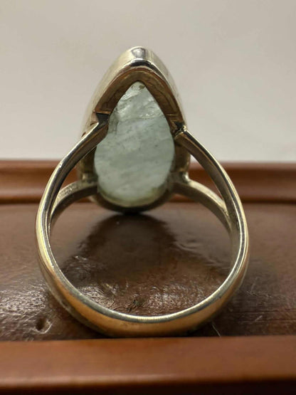Quality 925 Sterling Silver Aquamarine Crystal Set Ring • Size - L • 5.57 Grams