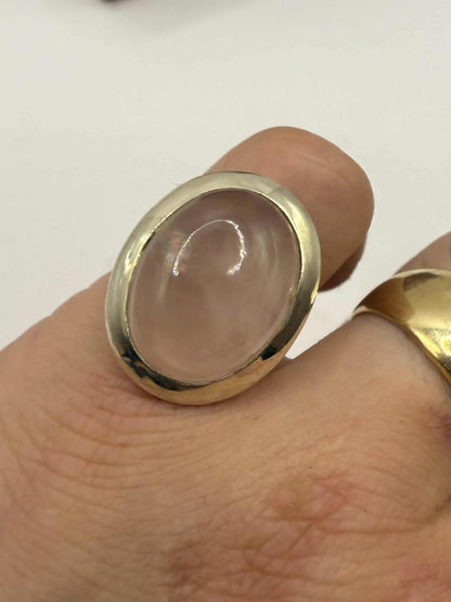 Quality 925 Sterling Silver Rose Quartz Set Ring • Size - P • 8.96 Grams
