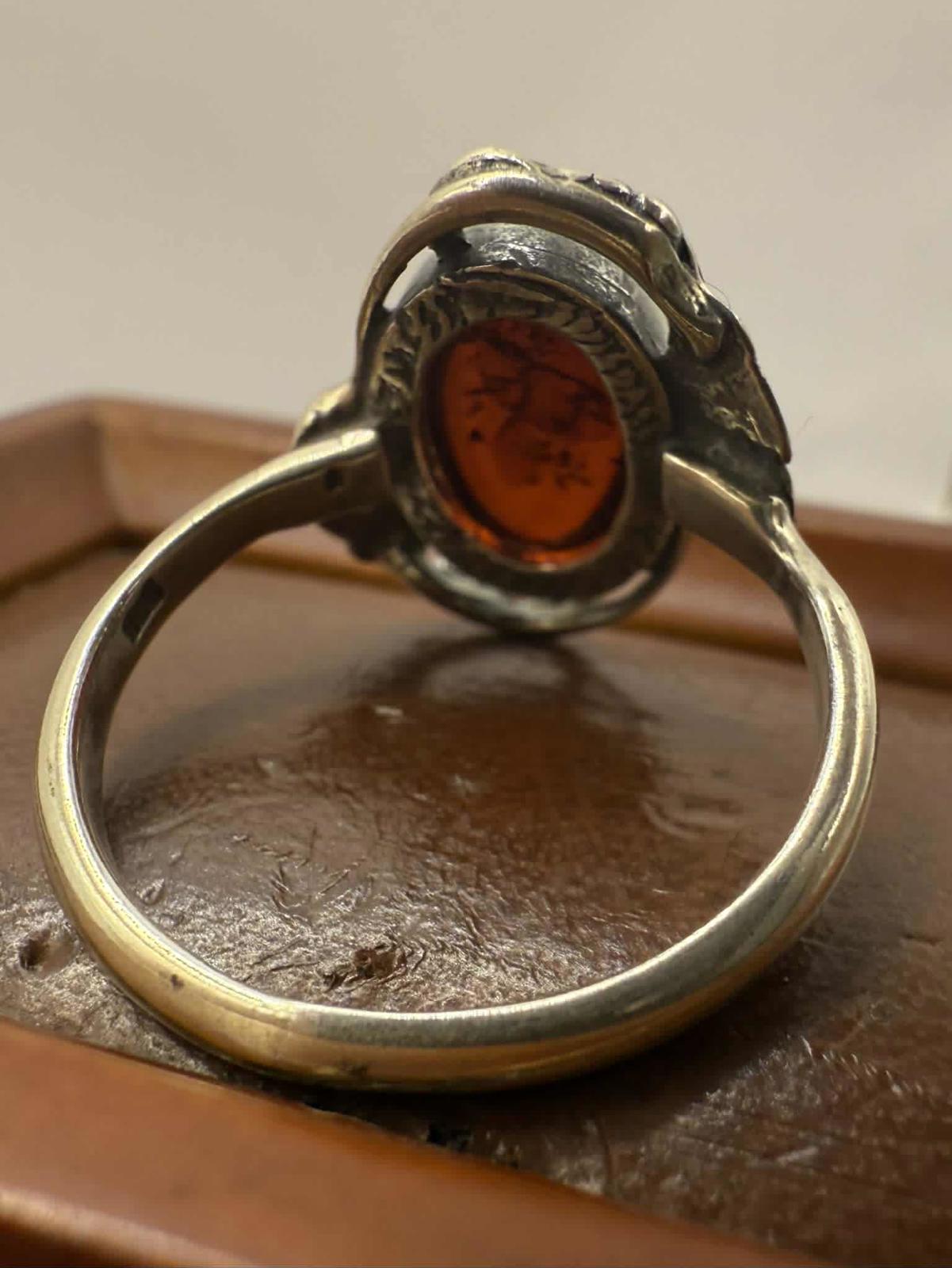 Quality 925 Sterling Silver Baltic Amber Set Ring • Size - P½ • 3.27 Grams