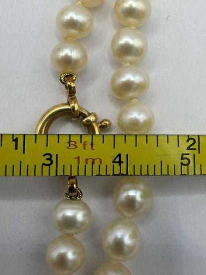 Quality 18ct Yellow Gold Clasp Long Pearl Necklace - 35 Inch - 47.52 Grams