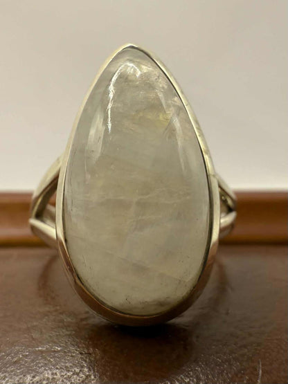 Quality 925 Sterling Silver Moonstone Set Ring • Size - N • 5.51 Grams