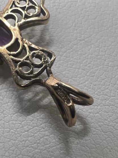 Vintage 9ct Yellow Gold Amethyst Cross Pendant • 1.18 Grams