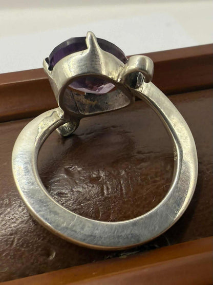 Quality 925 Sterling Silver Amethyst Set Ring • Size - O • 5.47 Grams
