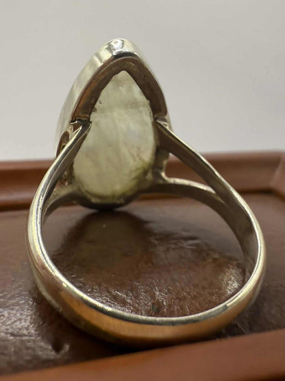 Quality 925 Sterling Silver Moonstone Set Ring • Size - P • 5.73 Grams