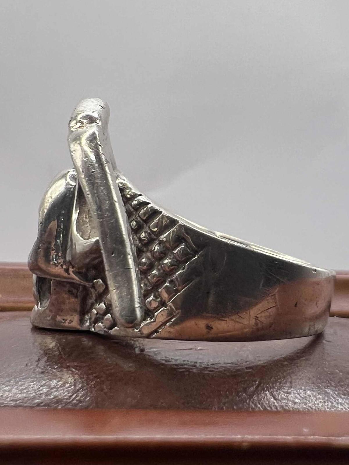 Quality 925 Sterling Silver Axe In Skull Ring • 14.40 Grams • Size - X