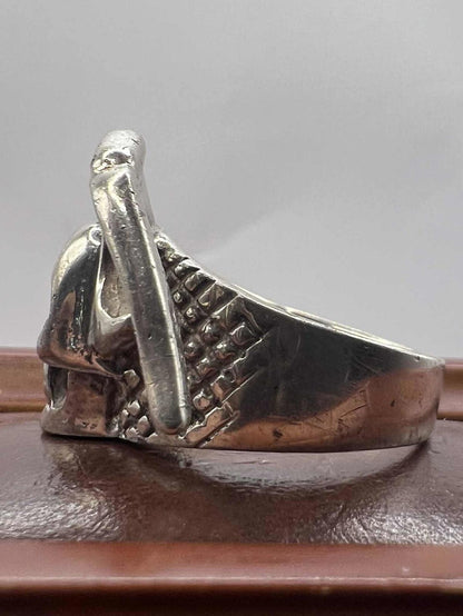 Quality 925 Sterling Silver Axe In Skull Ring • 14.40 Grams • Size - X