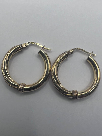 Italian 9ct Yellow Gold Patterned Hoop Earrings  • 1.82 Grams