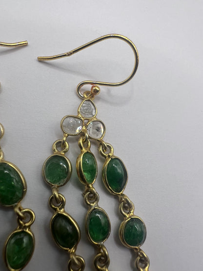 Quality 9ct Gold On Silver Emerald & Diamond Dangle Earrings • 6.08 Grams