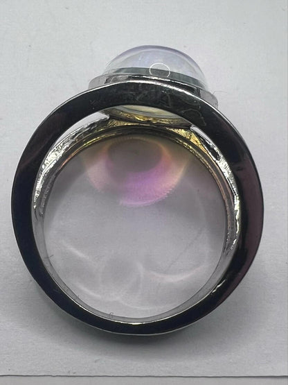 Quality 925 Sterling Silver Rainbow Stone Ring - Size - U • 8.13 Grams