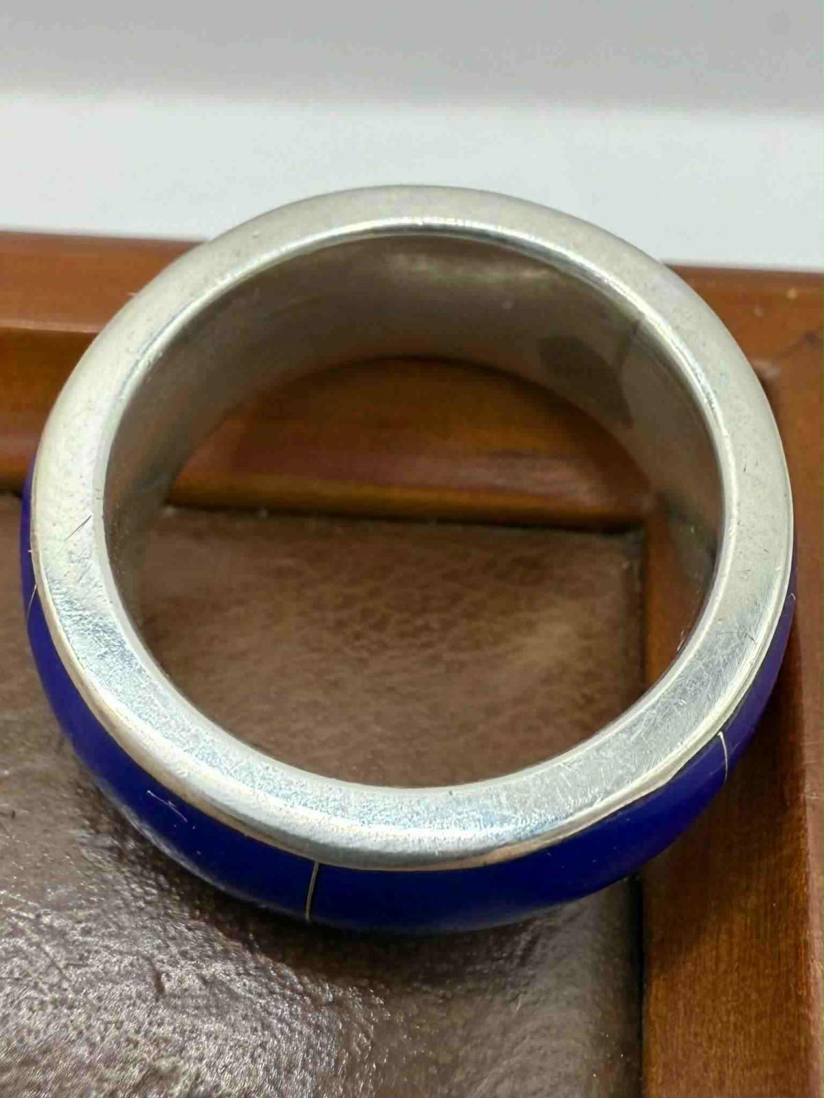 Mexican 925 Silver Blue Enamel Ring • Size - N • 5.62 Grams