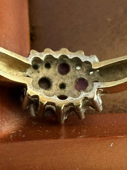 Vintage 9ct Yellow Gold Ruby & Diamond Cluster Ring • Size - O • 2.63 Grams