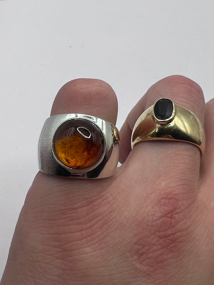 Quality 925 Mexican Silver Cabochon Amber Ring • Size - O½