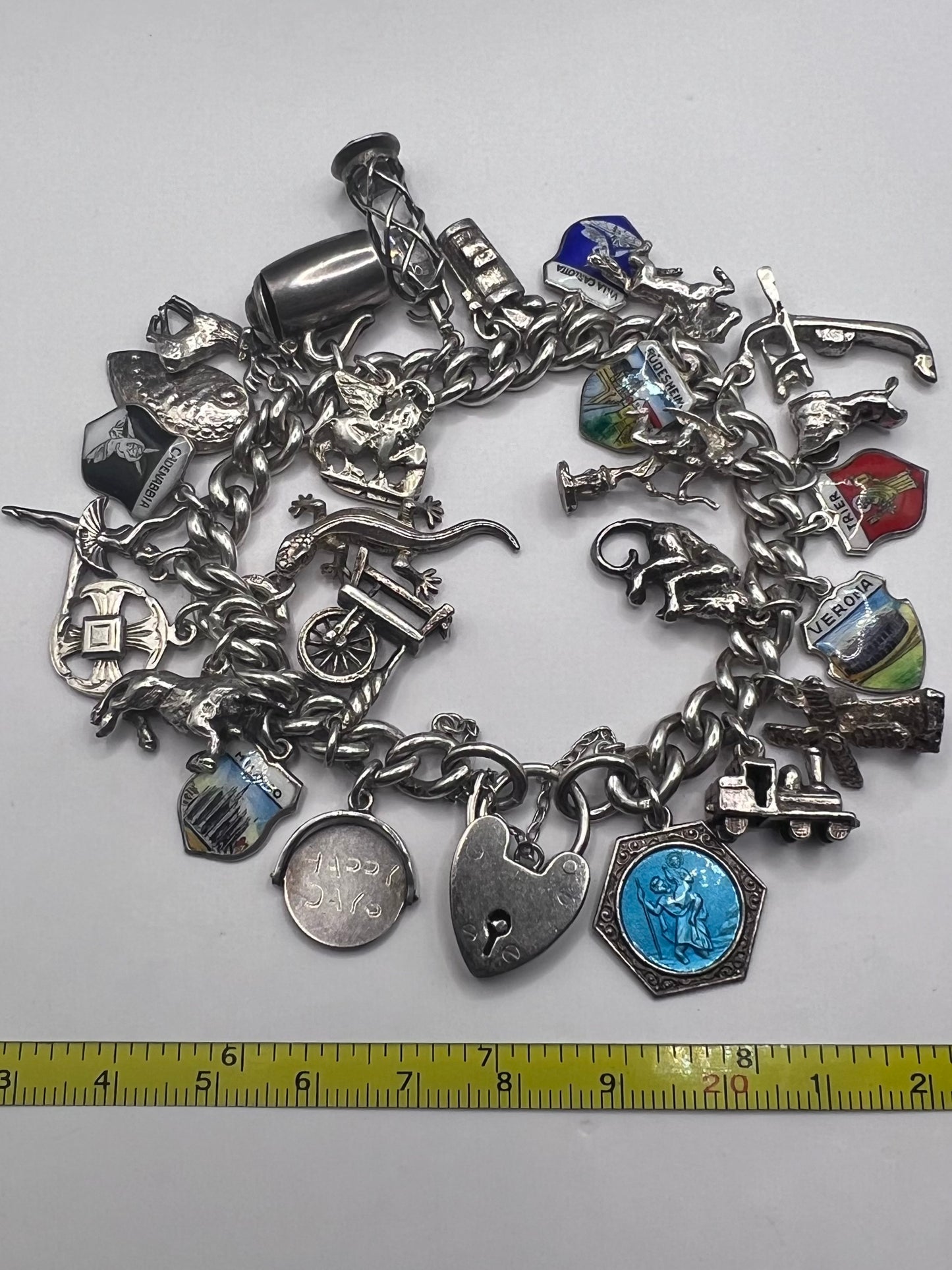 Heavy 925 Sterling Silver Charm Bracelet - 73.17 Grams